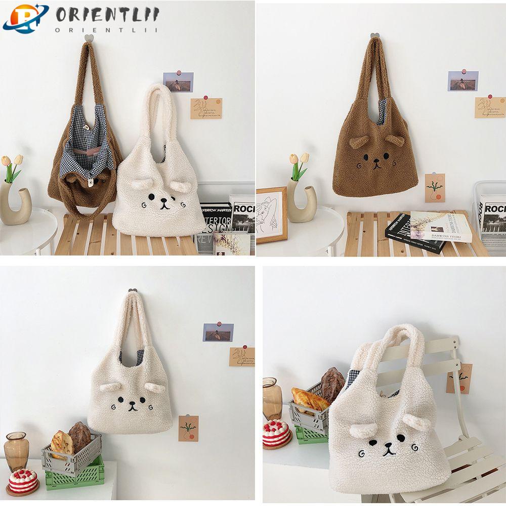 ORIENTLII Túi Tote Đeo Vai Cỡ Lớn Phối Lông Mềm Dễ Thương