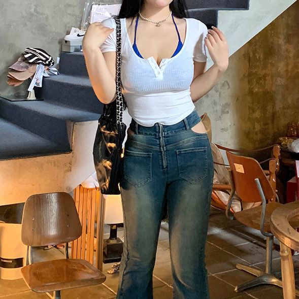 COZOK Set Áo Thun Ngắn Tay Ôm Dáng + Áo Khoác Sát Nách Thời Trang Dành Cho Nữ