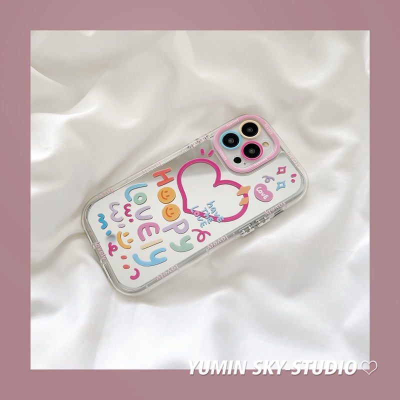 Ốp Điện Thoại Họa Tiết Hoạt Hình Trái Tim Graffiti Tráng Gương Chống Rơi Cho Iphone 14promax 13 11 14pro 13pro 14