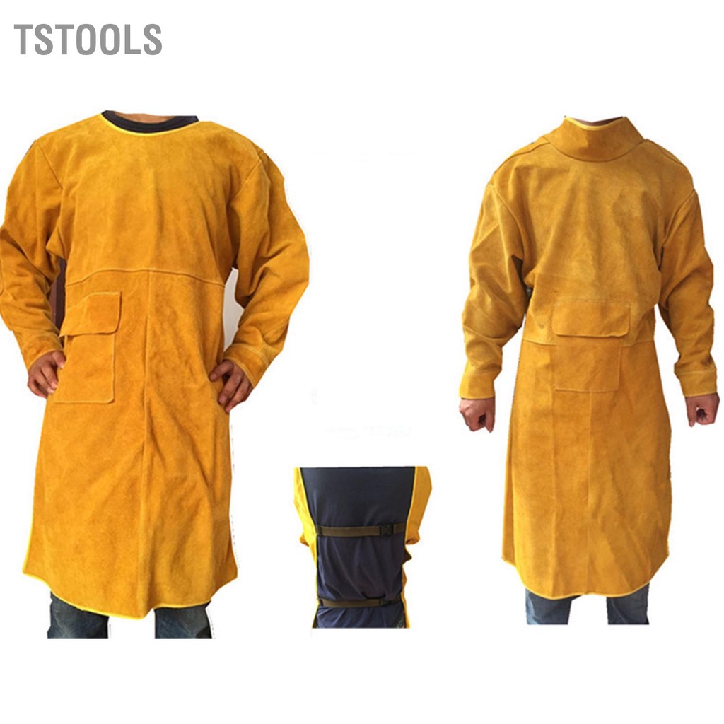 TSTOOLS Công việc hàn da Tạp dề cổ cao tay dài Quần áo bảo hộ chống cháy