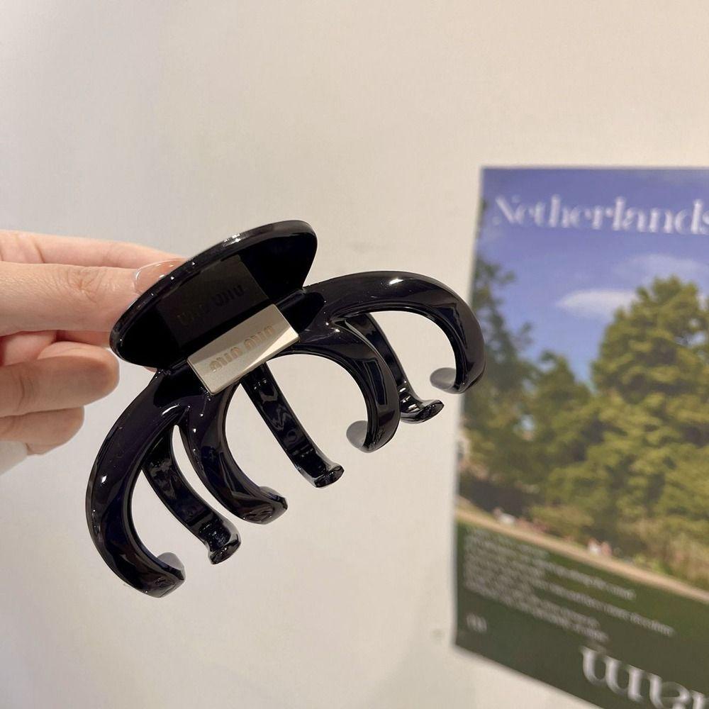 LOMBARD Kẹp Tóc Càng Cua Bằng Acrylic Màu Đen Họa Tiết Chữ Phong Cách Retro Dành Cho Nữ