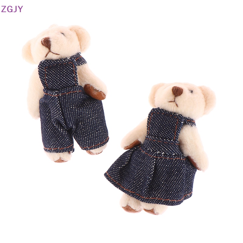 Set 2 Móc Khóa Hình Gấu / Thỏ Nhồi Bông Mềm Mại 5cm DIY Mới