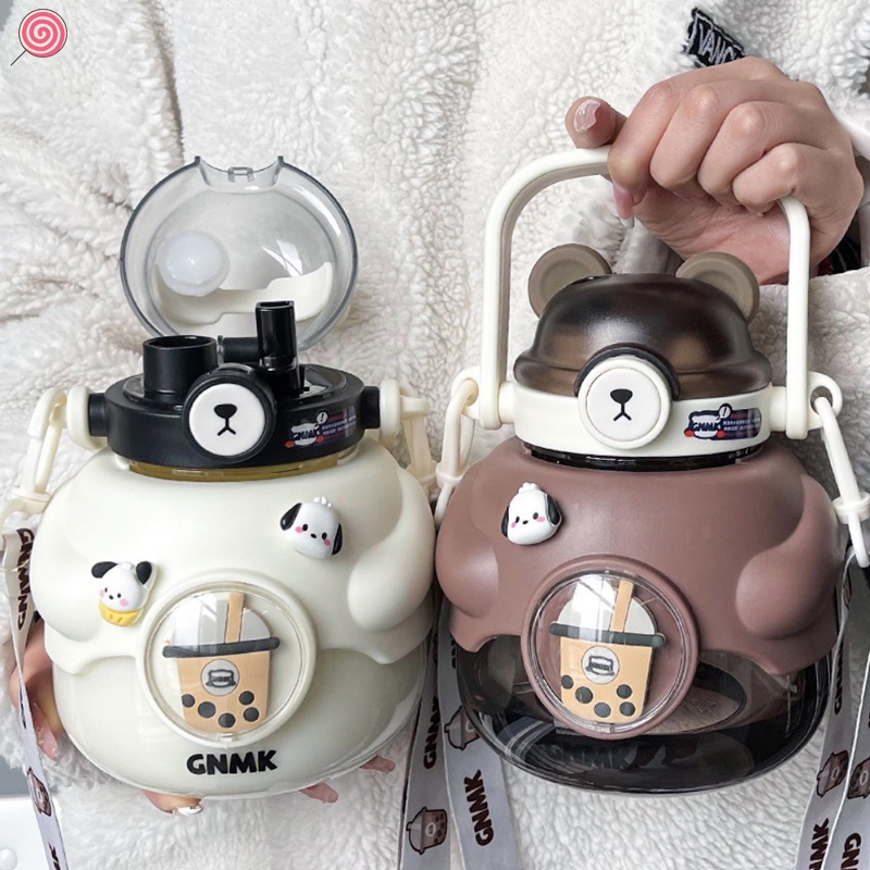 Bình Nước Nhựa Dung Tích Lớn 1100ml Có Ống Hút Hình Gấu Dễ Thương Cho Bé