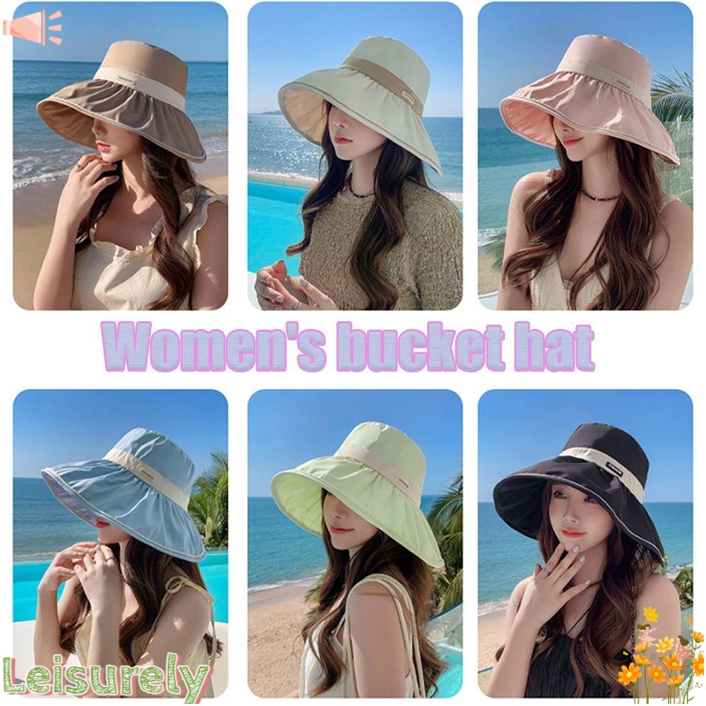 LEILY Mũ Bucket Màu Trơn Đính Nơ Thời Trang Mùa Hè Cho Nữ