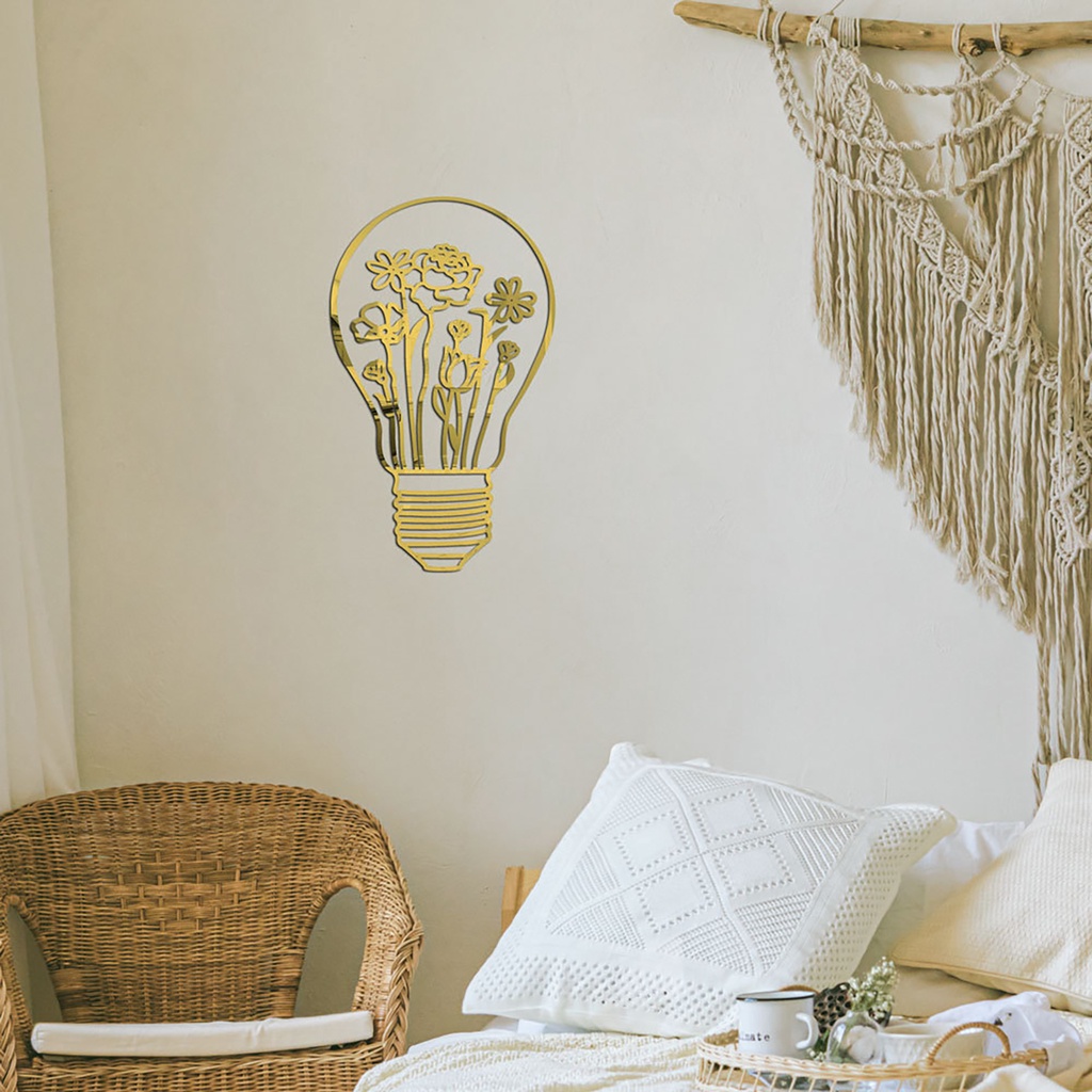 Miếng Dán Tường Trang Trí Hiệu Ứng Gương Hình Bóng Đèn 3D Bằng Acrylic Cho Phòng Khách