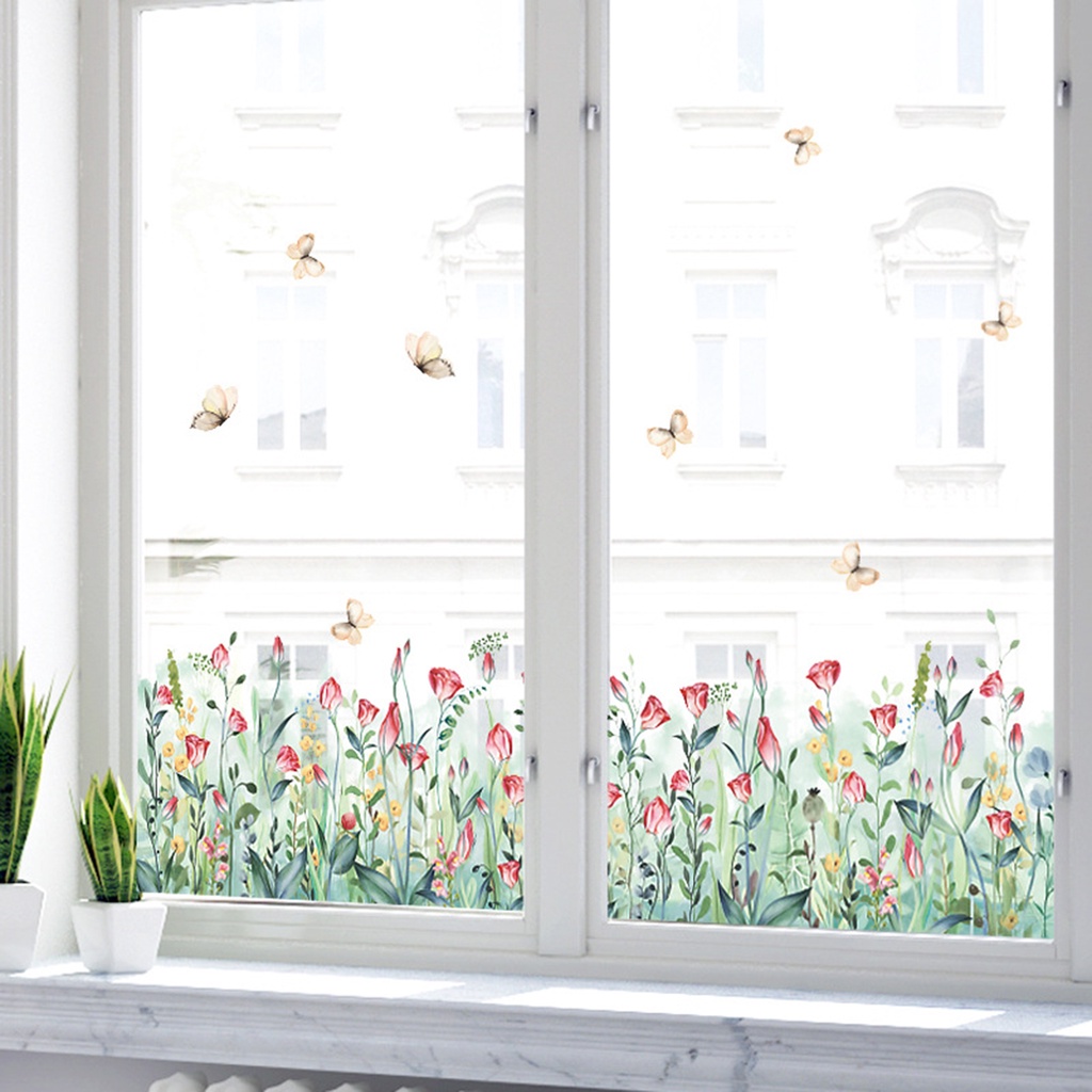 Set 2 Miếng Dán Tường Trang Trí Hình Hoa Lá Tươi Tắn Bằng PVC Tháo Được