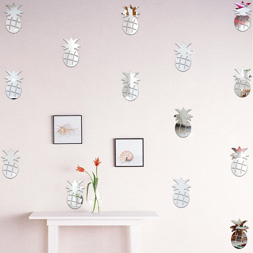 Set 12 Miếng Dán Tường Trang Trí Tráng Gương Acrylic Hình Quả Dứa Dễ Thương Dành Cho Phòng Trẻ Em