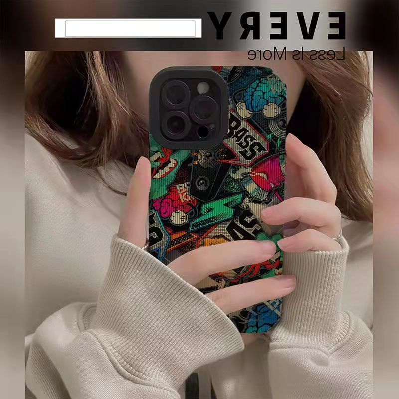 Trendy graffiti anti-drop phone case cho iphone 7 7plus 8 8plus xs xr 11 12 13 14 pro plus promax anti-drop silicone