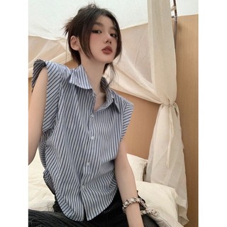 Áo Sơ Mi Tay Ngắn Cổ Bẻ Dáng Rộng Họa Tiết Kẻ Sọc Thời Trang Mùa Hè 2024 Mới