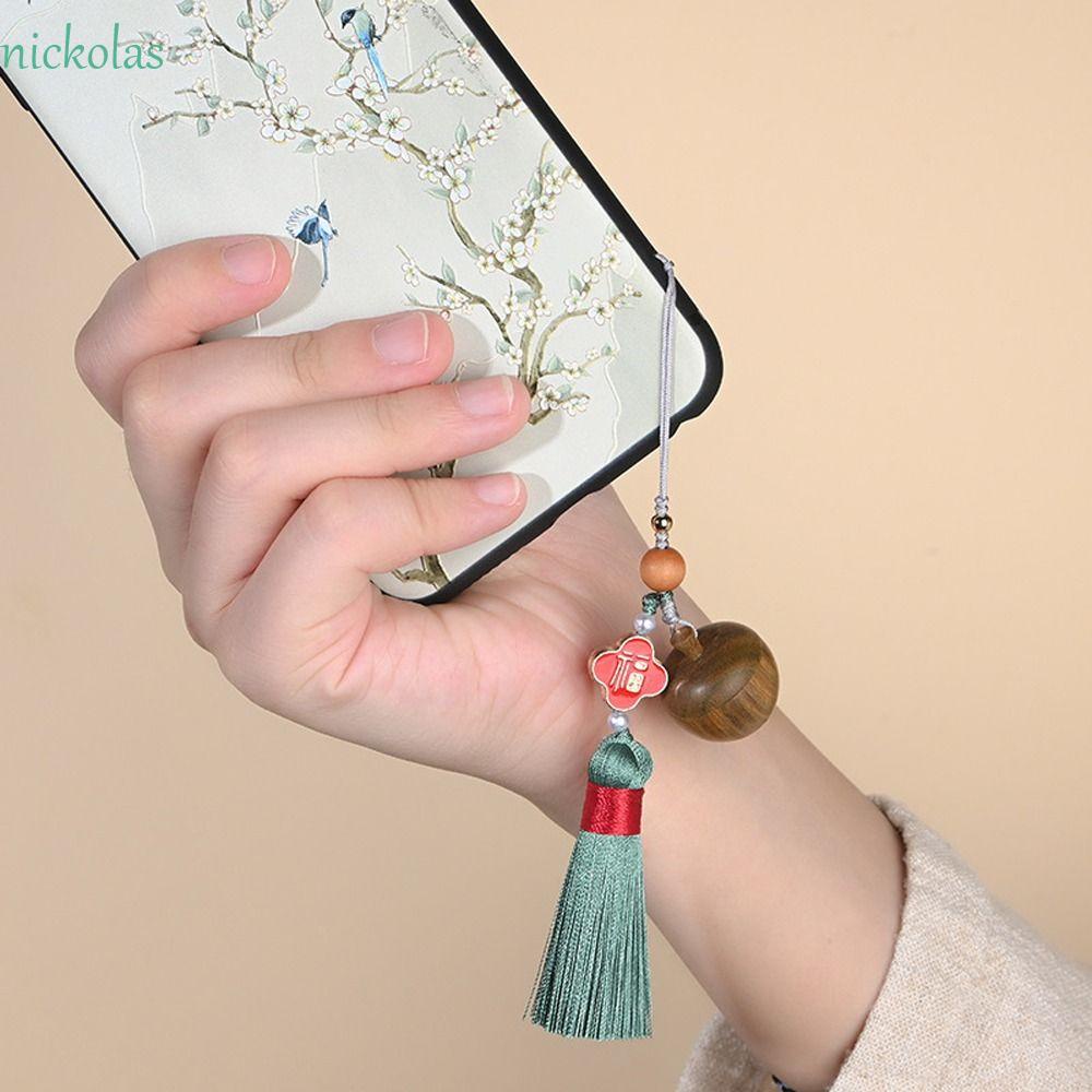 NICKOLAS Móc Điện Thoại Bằng Gỗ Có Thể Tháo Rời Phối Tua Rua Dễ Thương