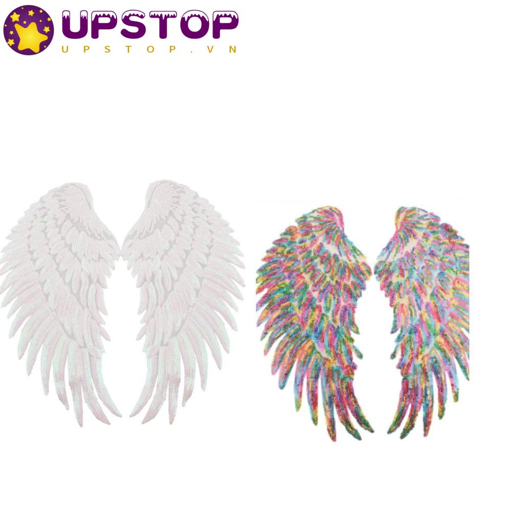 UPSTOPVN Set 2 Cặp Miếng Dán Ủi Quần Áo DIY Hình Cánh Thiên Thần Đính Kim Sa Lấp Lánh Thời Trang