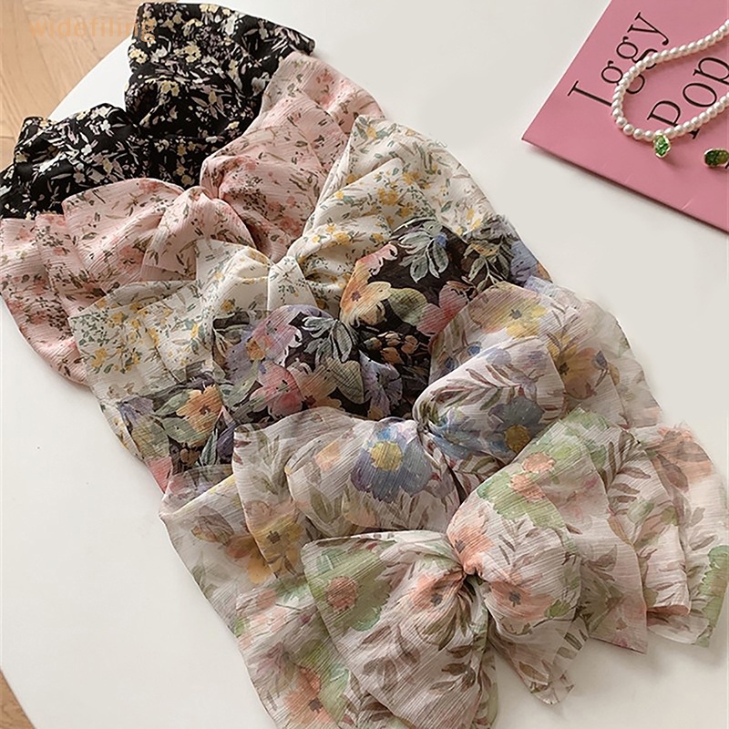 Kẹp Tóc Đính Nơ Vải Chiffon Cỡ Lớn In Họa Tiết Hoa Xinh Xắn Thời Trang Cho Nữ