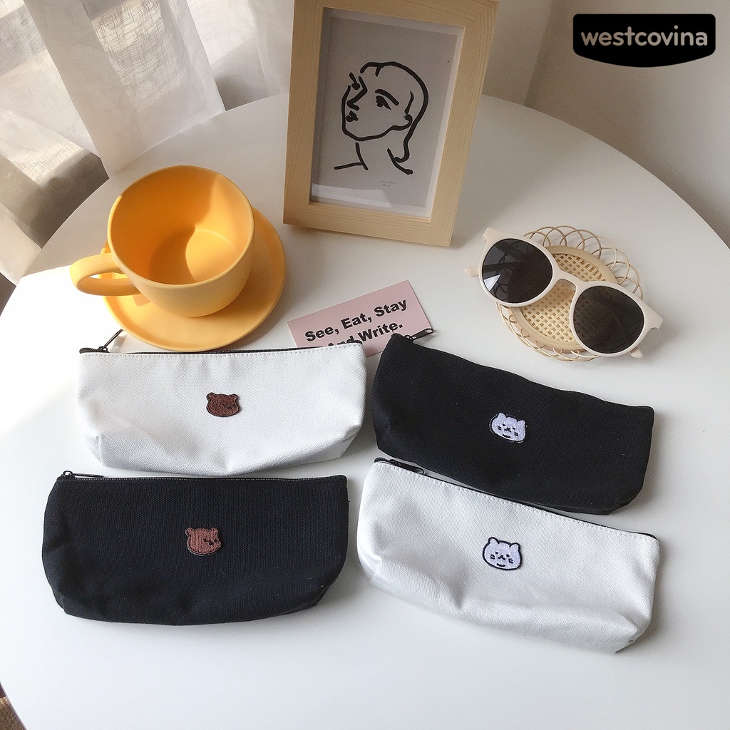 [WSTN]✎Túi Đựng Bút Thêu Họa Tiết Gấu Hoạt Hình Chống Bụi Bẩn Tiện Dụng Cho Cặp Đôi
