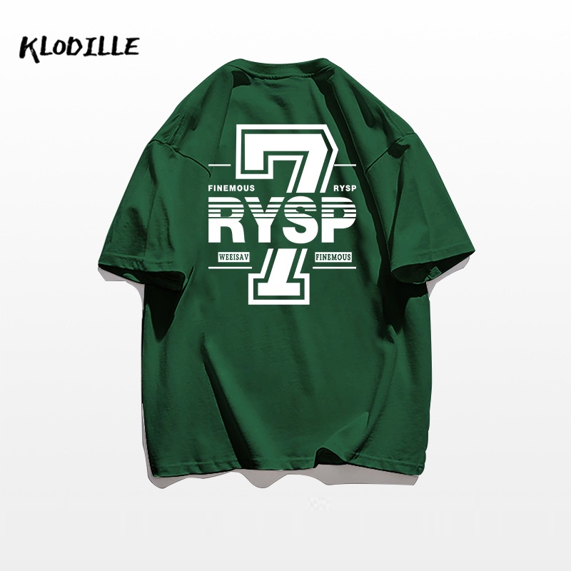 Áo thun KLODILLE 100% cotton tay ngắn dáng rộng in hoạ tiết đơn giản trẻ trung cho nam