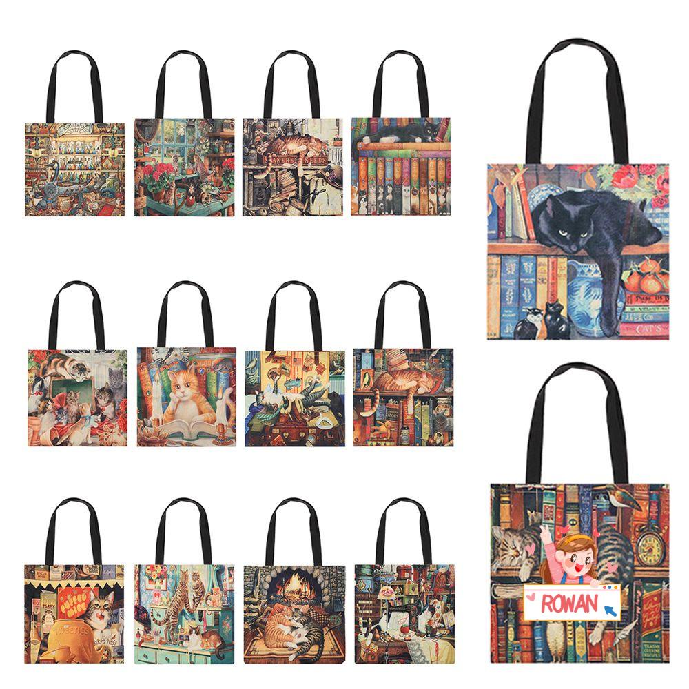 ROWANS Túi Tote Vải Lanh Cỡ Lớn In Họa Tiết Tranh Sơn Dầu Cho Nữ