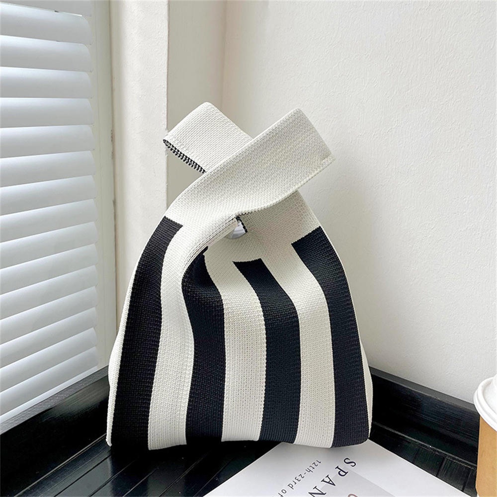 Túi Xách Đan Len Họa Tiết Kẻ Sọc Màu Sắc Tối Giản Thời Trang