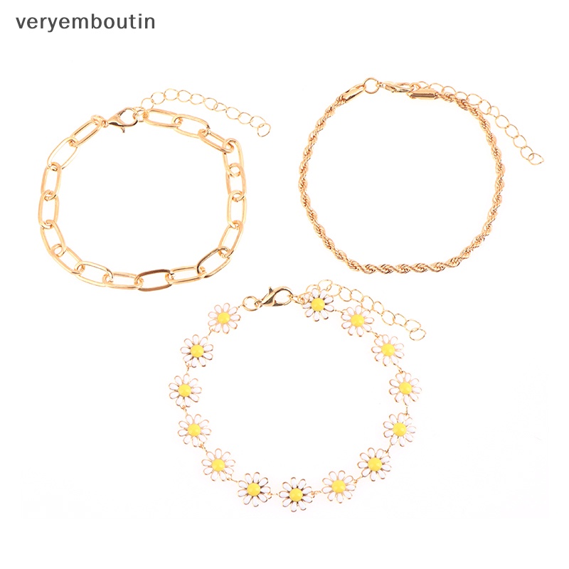 Bộ 3 Vòng Tay Họa Tiết Hoa Cúc Thời Trang Có Thể Điều Chỉnh Cho Nữ