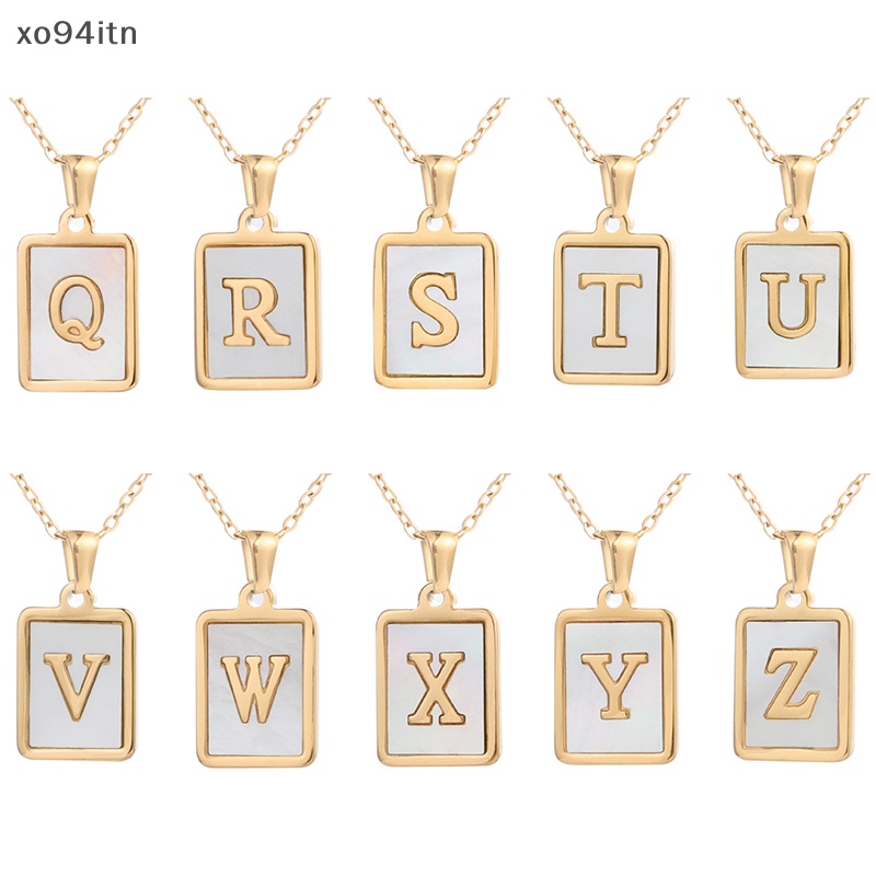 Tn Vòng cổ Mạ Vàng Mặt Vuông Khắc Chữ Mother of Pearl Bằng Thép Không Gỉ Đơn Giản Cho Nữ