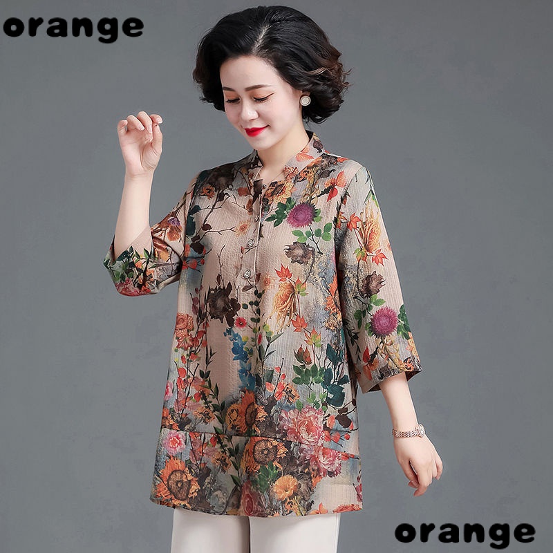 Áo Sơ Mi Tay Lửng Dáng Rộng Phong Cách Phương Tây Thời Trang Mùa Hè Cho Nữ Trung Niên