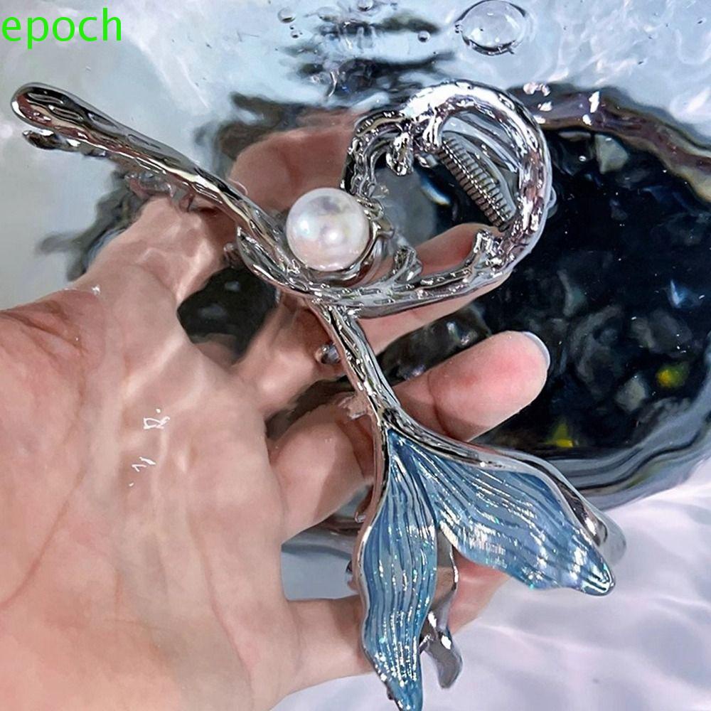 EPOCH Kẹp Tóc Đuôi Cá Bằng Hợp Kim Bạc Đính Đá Xanh Dương Ngọt Ngào Cho Nữ