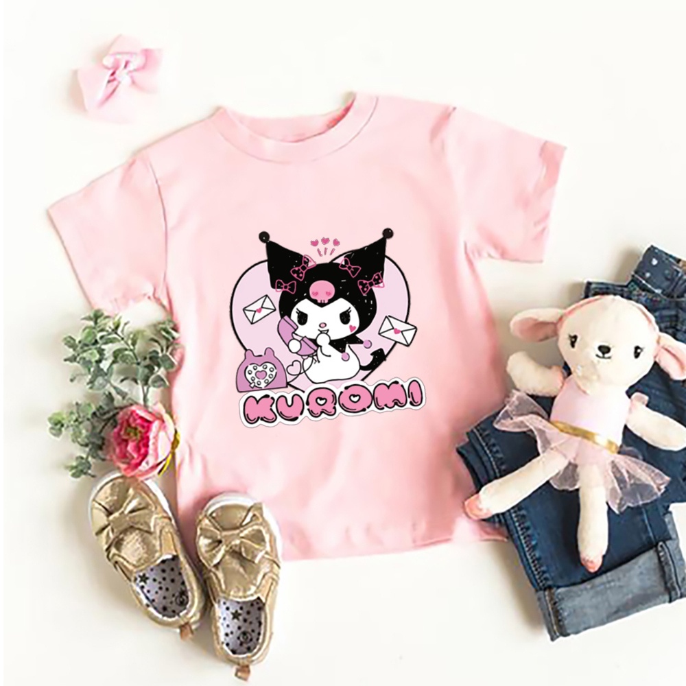 Dễ Thương Áo Thun Tay Ngắn Họa Tiết kuromi Đáng Yêu 5 Màu Lựa Chọn Cho Bé Gái