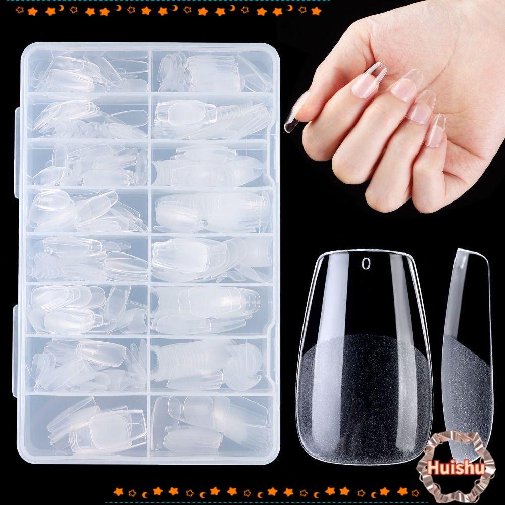 HS Móng Tay Giả Ngắn Dạng Nhấn Cực Trong Suốt Che Phủ Toàn Diện Dành Cho Nối Móng DIY