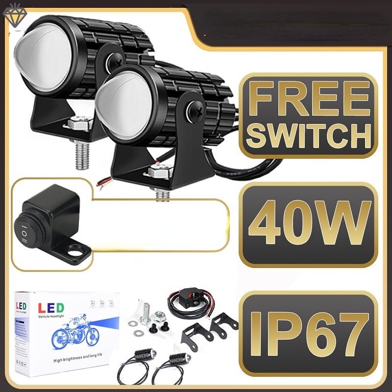 1 Đèn Pha Led Mắt Cá Kép Siêu Sáng 2 Màu Sắc Chất Lượng Cao Dành Cho Xe Hơi / Xe Máy