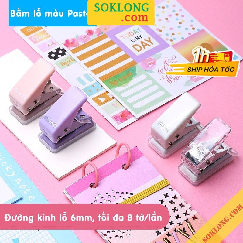Bấm lỗ màu pastel mini K83 Dụng cụ bấm lỗ giấy hình tròn nhỏ gọn tiện dụng