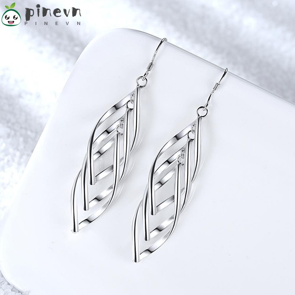 PINEVN Bông Tai Bạc Dáng Dài Hình Chiếc Lá Thời Trang Cao Cấp Dành Cho Nữ