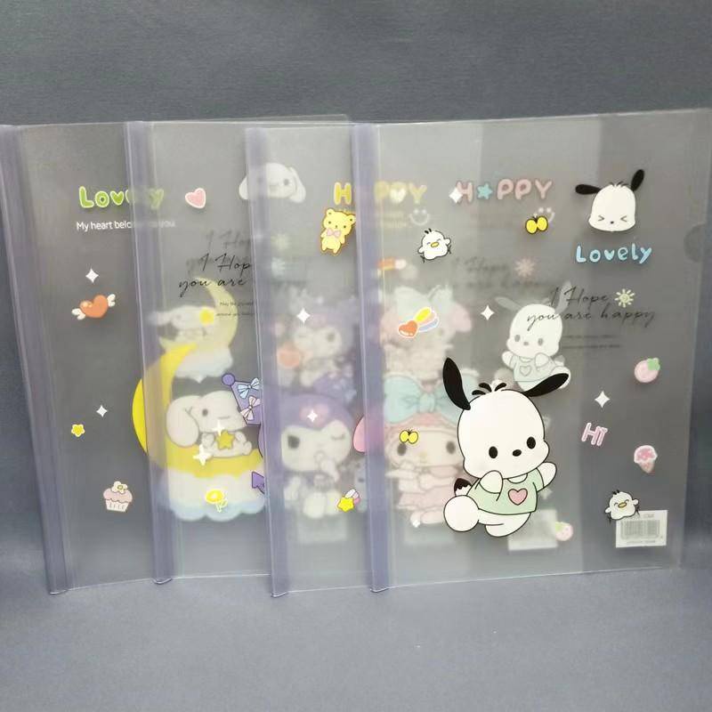 SANRIO Set 4 Bìa Kẹp Tài Liệu Khổ A4 Bằng PVC Họa Tiết Hoạt Hình Mymelody Kuromi Cinnamoroll Pochacco
