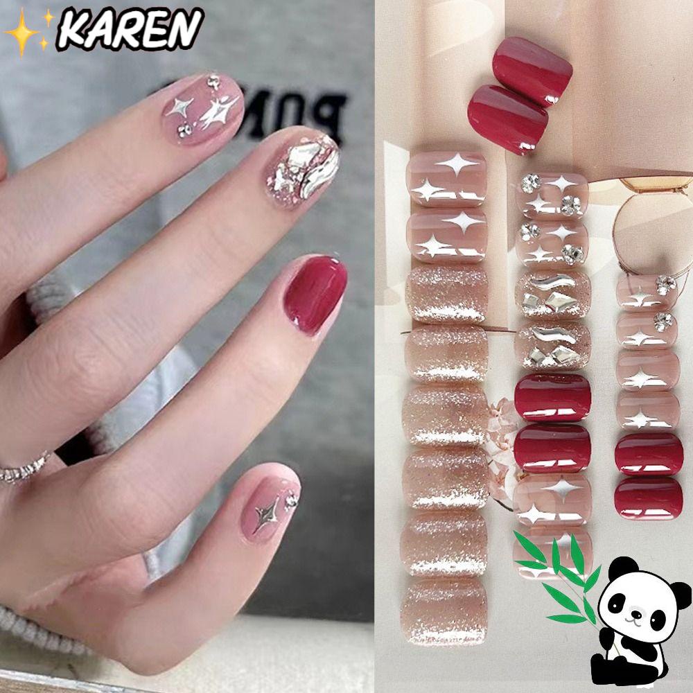 KAREN Set 24 Móng Tay Giả Dạng Nhấn Tiện Lợi