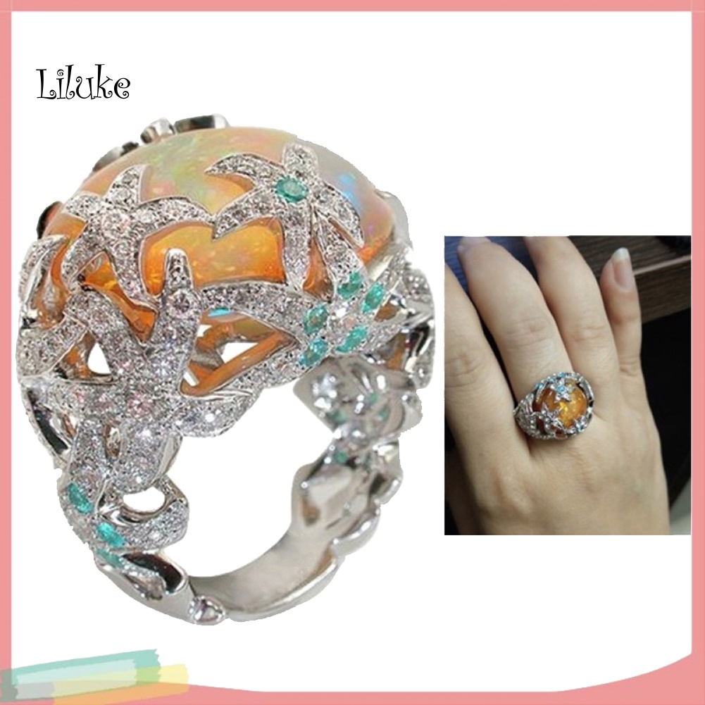 Nhẫn Hợp Kim Trang Trí Hình Sao Biển Đính Đá Opal Thời Trang Cho Nữ