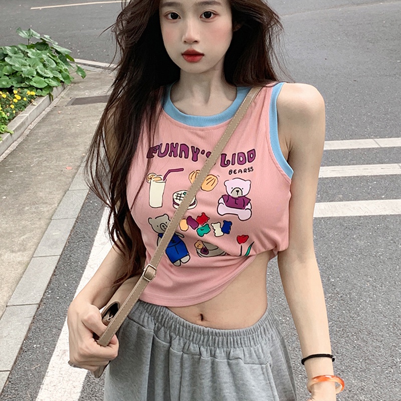 Áo Thun Không Tay In Họa Tiết Hoạt Hình Thời Trang Mùa Hè Dành Cho Nữ