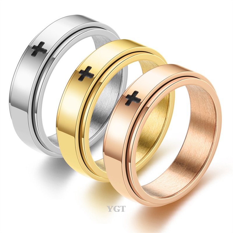 Ygt Nhẫn Xoay Tròn Bằng Thép Không Gỉ Hình Thánh Giá Cổ Điển Chất Lượng Cao Chống Căng Thẳng Cho Nam