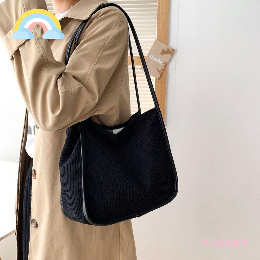 JUNE Túi Xách Đeo Vai Bằng Vải Bông Mềm Mại Sức Chứa Lớn Cho Nữ