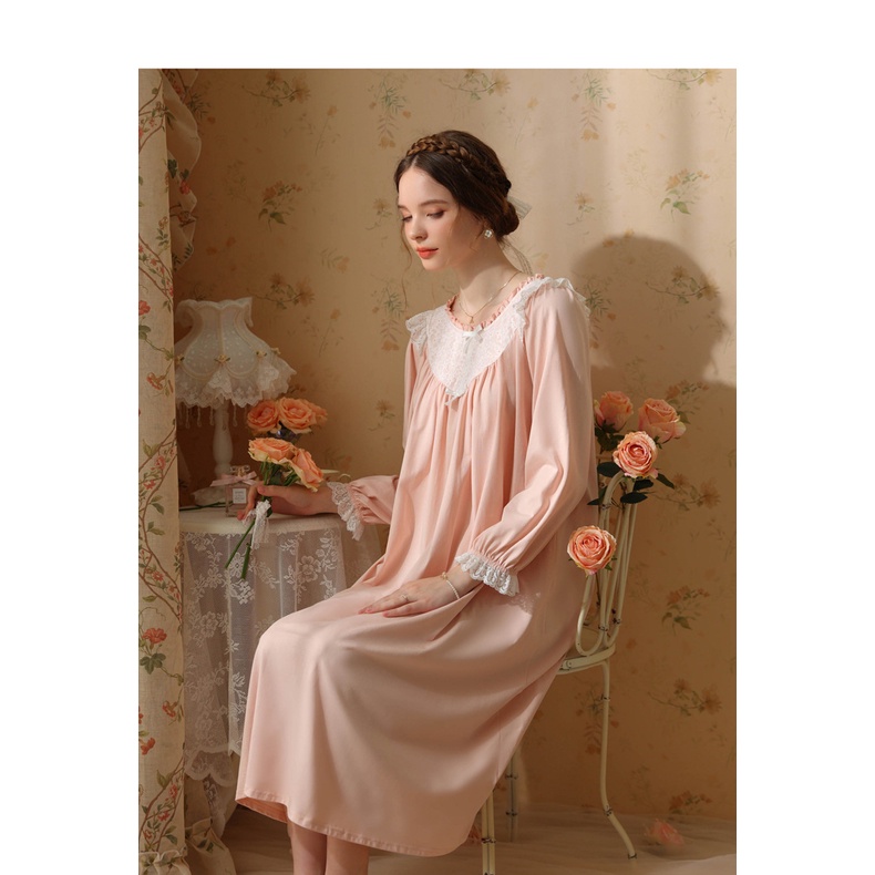 Đầm Ngủ Tay Dài Chất Cotton Màu Sắc Ngọt Ngào Thời Trang Thu Đông Cho Nữ 2023