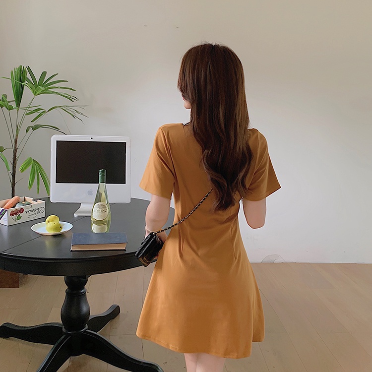 Đầm Tay Ngắn Cổ Tròn Màu Trơn Dáng Chữ A Thời Trang Mùa Hè Xinh Xắn Cho Nữ