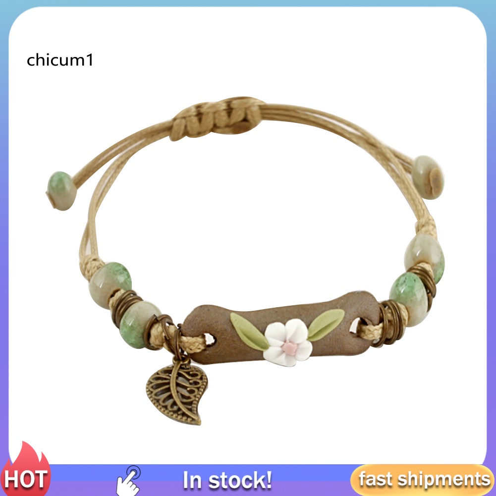Vòng Tay Dây Bện Gắn Hoa Lá Sứ Thời Trang Cho Nữ