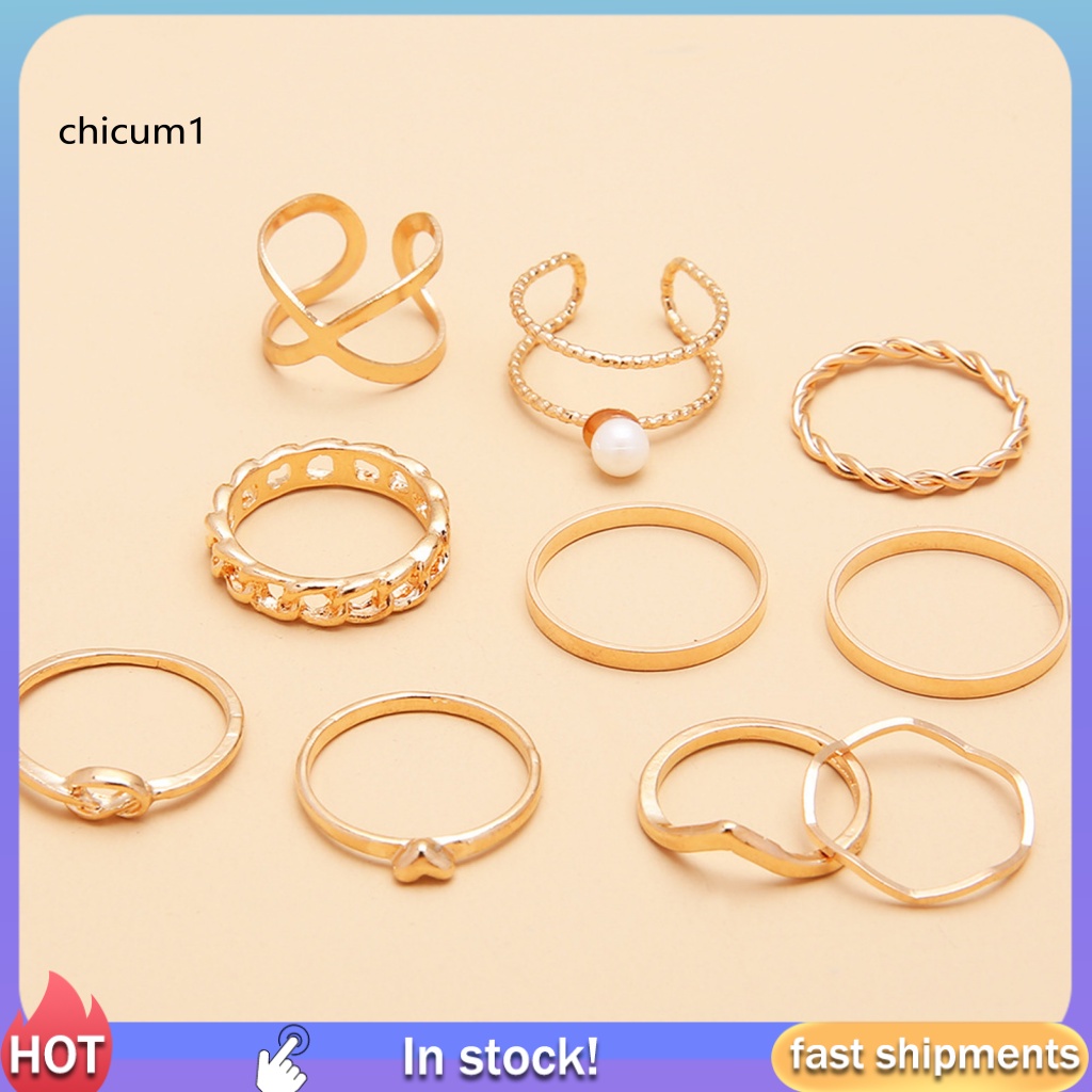 Set 10 Nhẫn Đeo Khớp Ngón Tay Phong Cách Vintage Cho Nữ