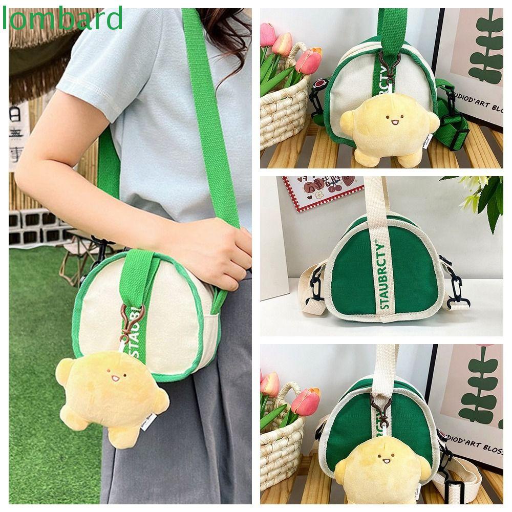 LOMBARD Túi Đeo Chéo Tam Giác Bằng Vải Canvas Có Khóa Kéo In Chữ Dễ Thương Cho Nữ