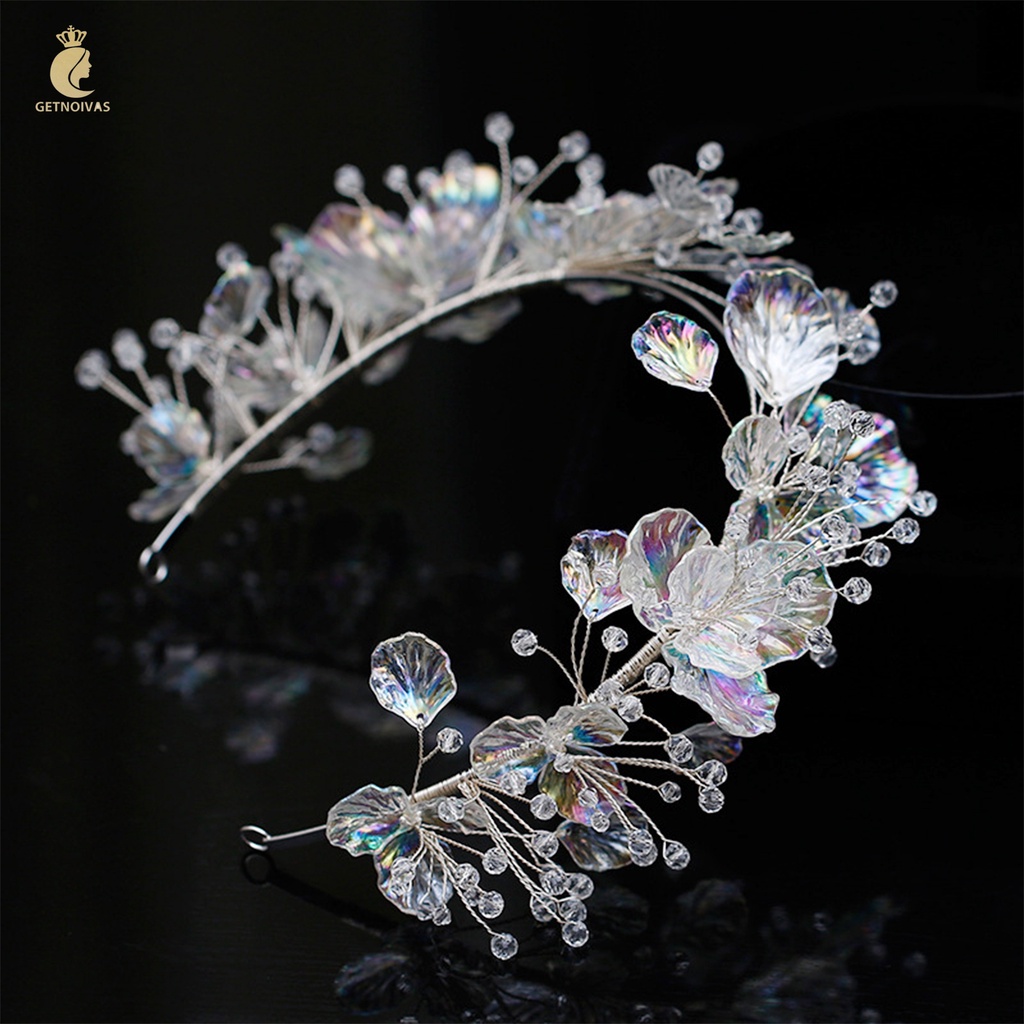 GETNOIVAS Băng Đô Hoa Trong Suốt Đính Pha Lê Lấp Lánh Sang Trọng