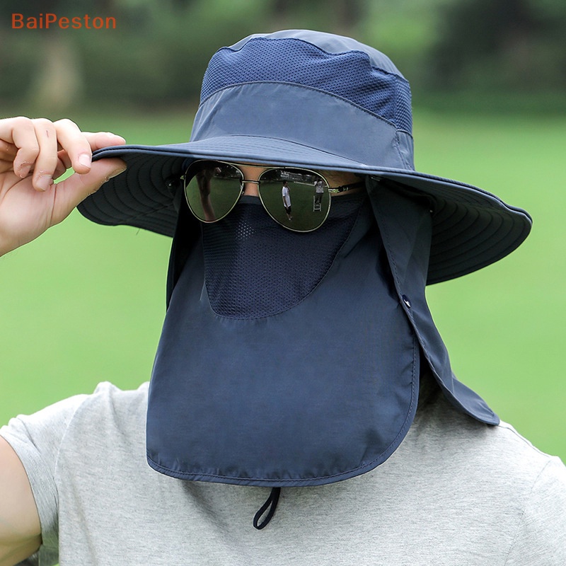 Mũ Rộng Vành Kèm Khẩu Trang Chống Nắng Chất Liệu Nhanh Khô Tiện Dụng Cho Nam Và Nữ