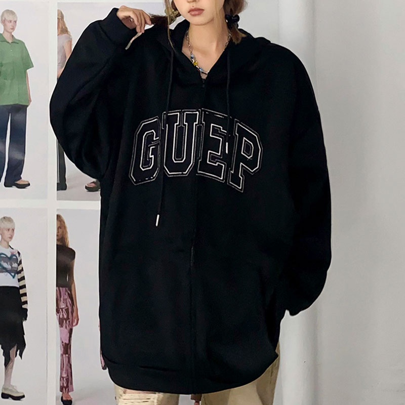 Áo khoác hoodie XIANG NIAN NI lông cừu dày dáng rộng tay dài phong cách Hàn Quốc thời trang thu đông cho học sinh