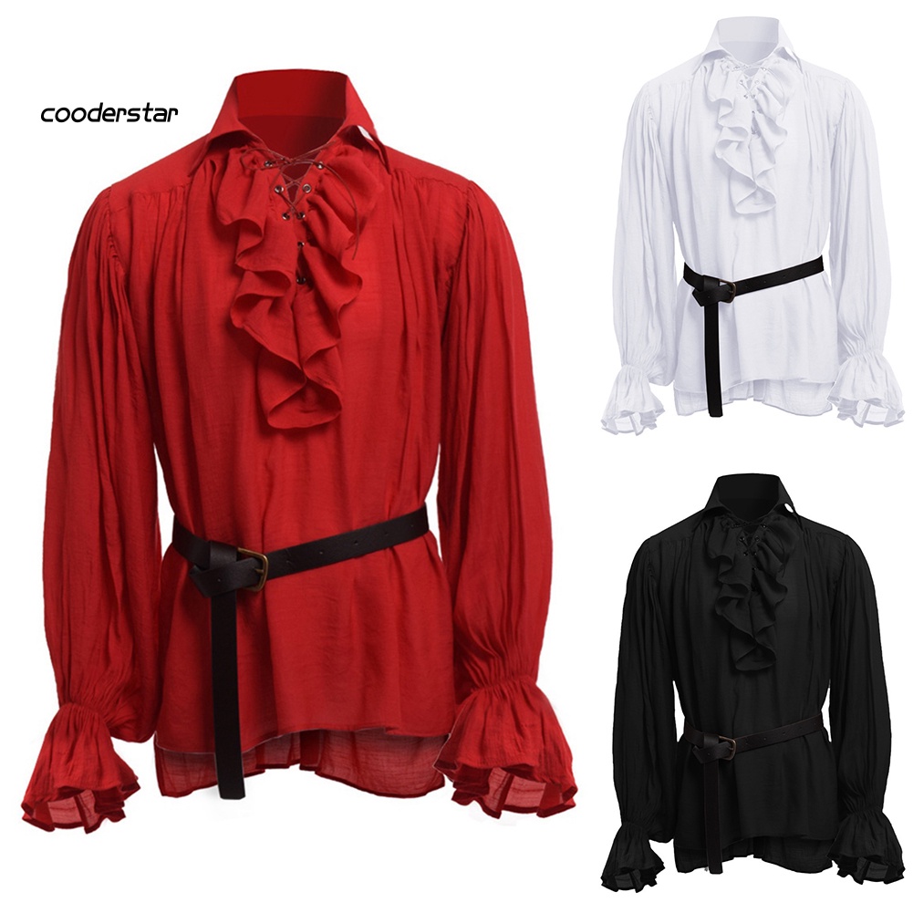 Áo Sơ Mi Tay Dài Cổ Đứng Màu Trơn Hóa Trang Thời Trung Cổ Cho Nam