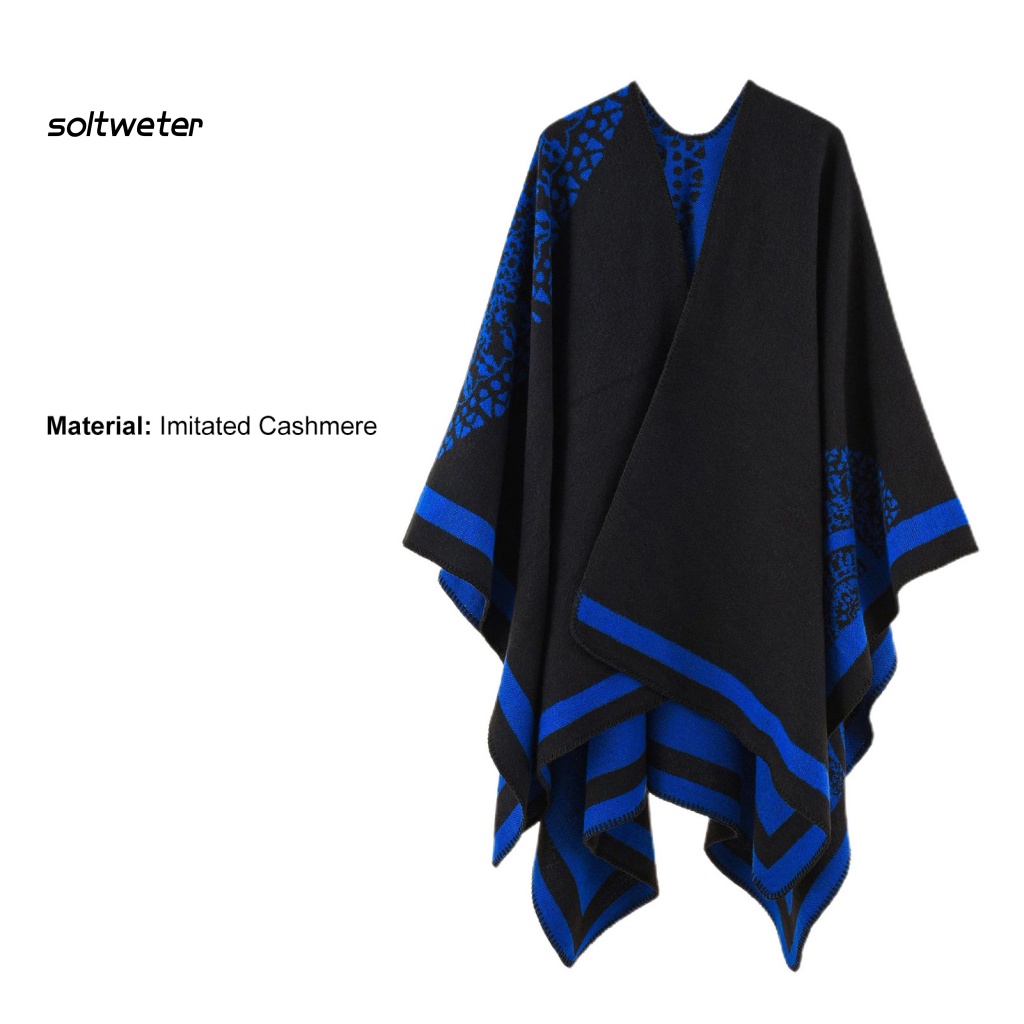 St Áo Khoác Poncho Dày Ghép Vải Cashmere Mềm Mại Có Thể Chạm Vào Thời Tiết Lạnh Cho Nữ