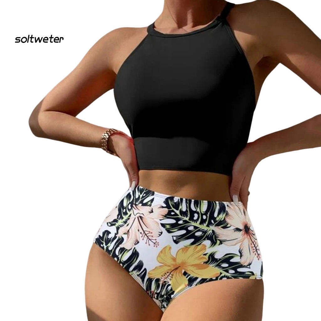 Bộ Đồ Bơi Bikini Hai Mảnh Lưng Cao Co Giãn Có Mút Đệm In Họa Tiết Hoa Thời Trang Mùa Hè Quyến Rũ Cho Nữ