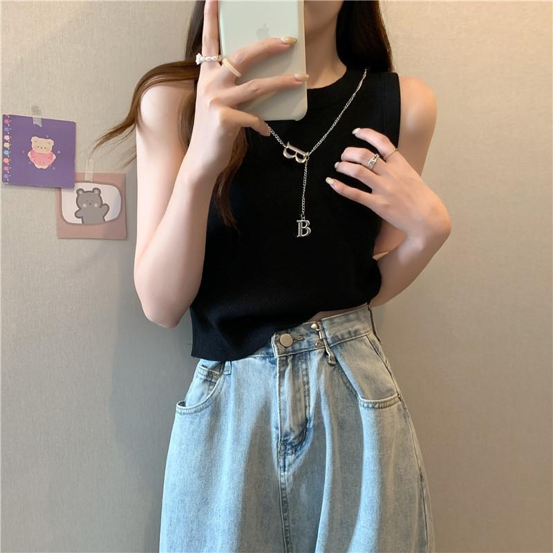 Áo Dệt Kim Sát Nách Kẻ Sọc Kiểu Retro Cá Tính Cho Nữ