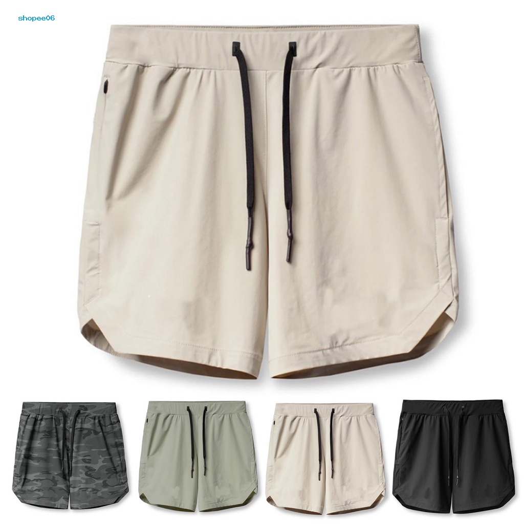 Quần Short Dây Rút Eo Co Giãn Mềm Mại Thoáng Khí Màu Trơn Có Túi Cho Nam Đi Biển