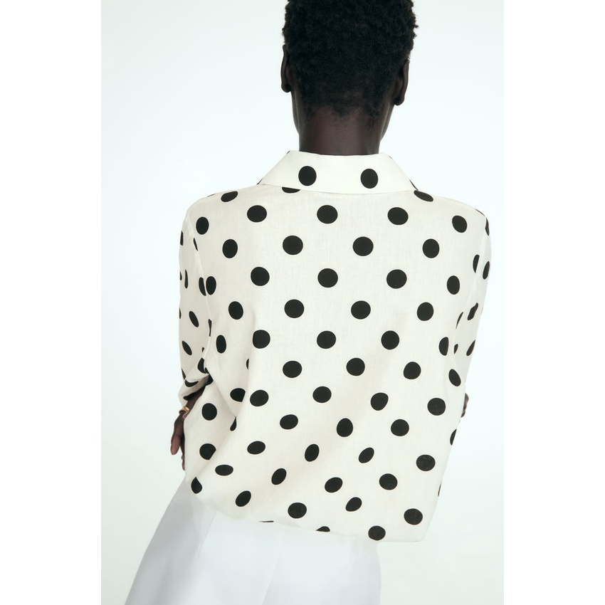 Áo Sơ Mi Vải Lanh Dáng Rộng Họa Tiết Chấm Bi Cài Một Hàng Nút Kiểu Mới Thời Trang Mùa Hè 3715625