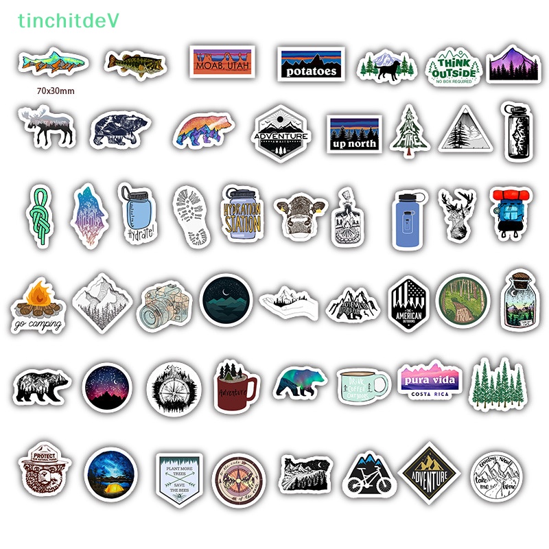 [TinchitdeV] 50 Miếng Dán Trang Trí Xe Hơi / Xe Đạp / Điện Thoại Phong Cách Phiêu Lưu Ngoài Trời